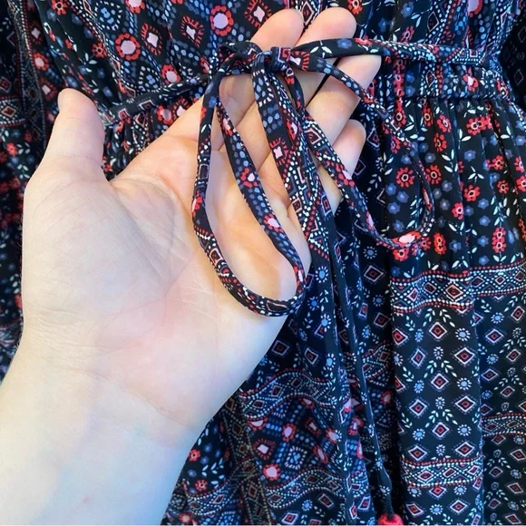 Loft Bohemian Black and Red Patterned dress with Tassels        size S - Picture 5 of 10